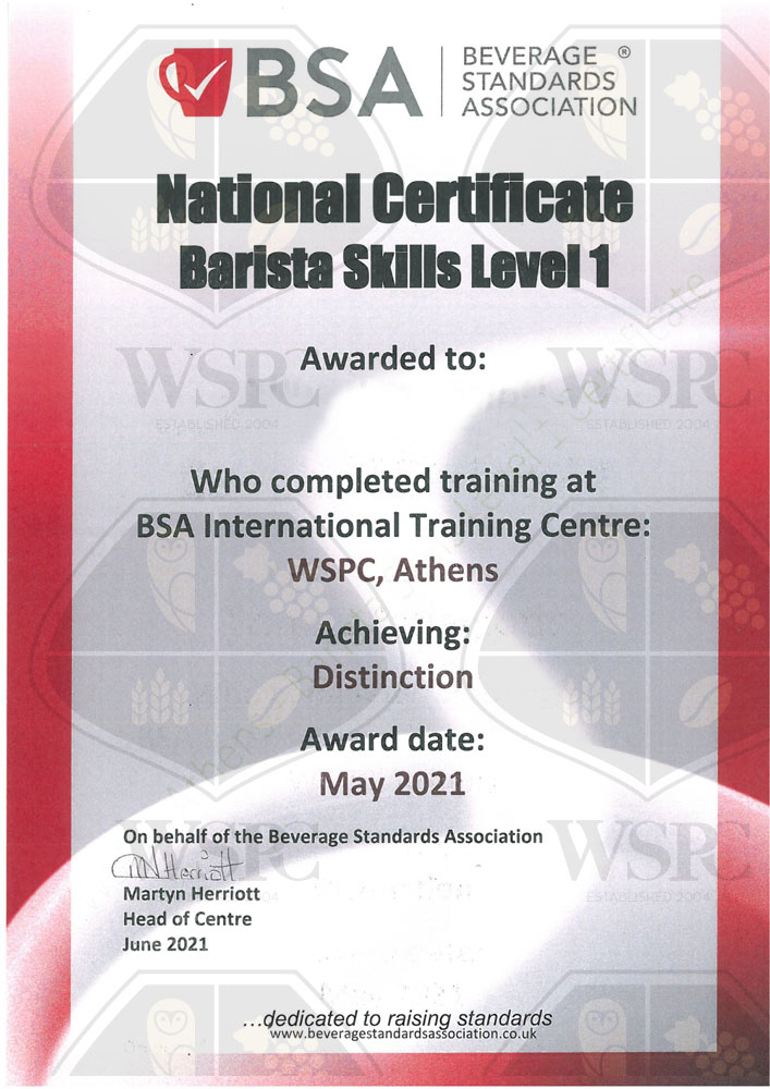 WSPC Certificate BSA