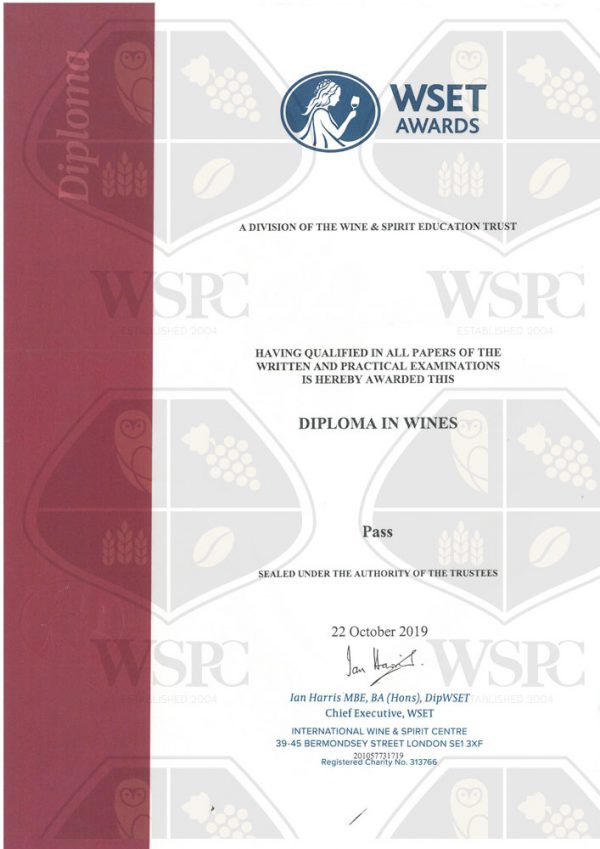 WSET Level 4 Diploma in Wines WSPC